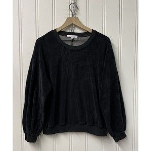 YOUNG FABULOUS‎ & BROKE Black Velour Balloon Sleeve Crewneck Sweater Size Medium